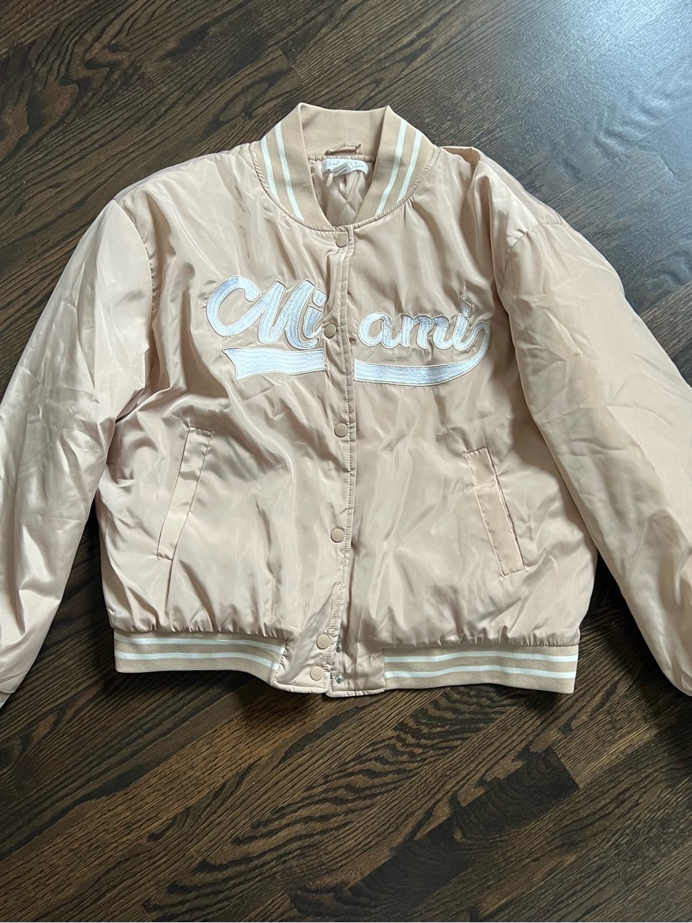 Champagne 'Miami' Bomber Jacket with Striped Trim